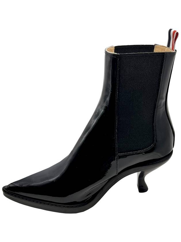 Black Soft Patent Leather 75MM Curved Heel Chelsea Boots FFH221B 00216 001 - THOM BROWNE - BALAAN 3