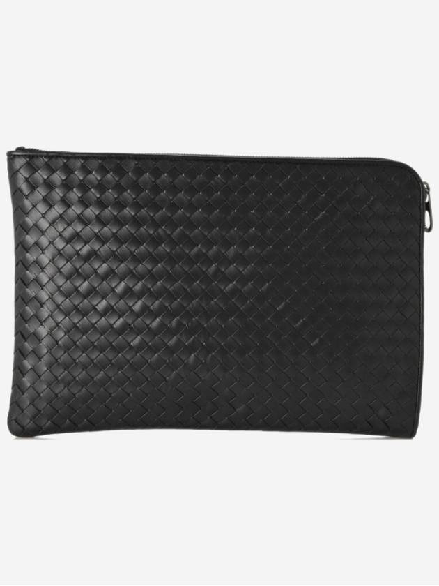 Intrecciato Weaving Zipper Medium Clutch Bag Black - BOTTEGA VENETA - BALAAN 3