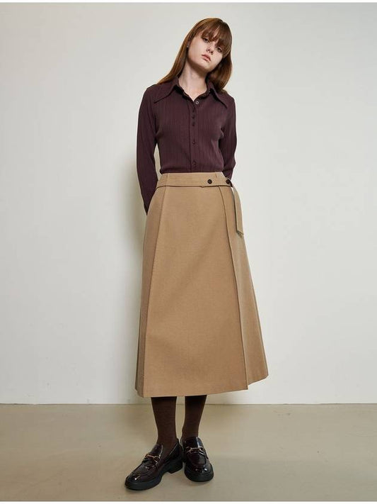 Belted Long Flared Skirt Beige - MU:ARVO - BALAAN 1