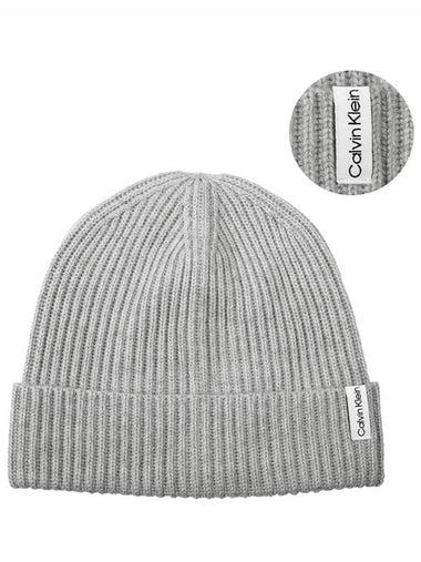 ribbed knit beanie hat gray - CALVIN KLEIN - BALAAN 1