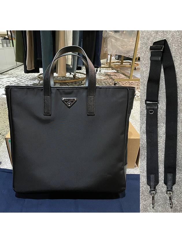 Re-Nylon Saffiano Leather Tote Bag Black - PRADA - BALAAN 4