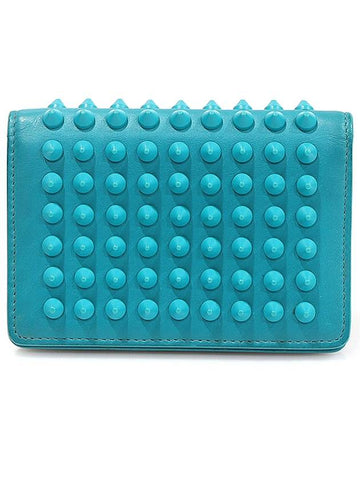 1145067 Emerald calfskin spike flap card wallet - CHRISTIAN LOUBOUTIN - BALAAN 1