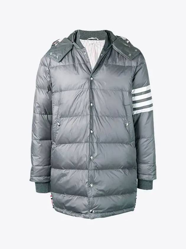 Men's 4 Bar Button Down Hooded Padding Grey - THOM BROWNE - BALAAN 2