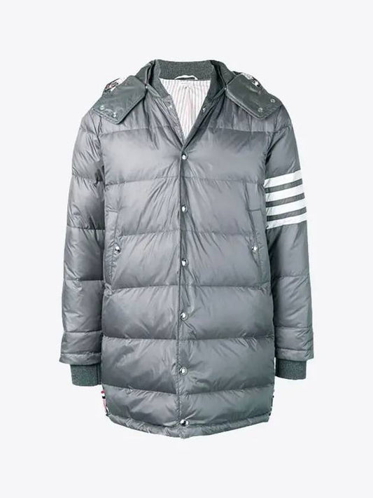 Men's 4 Bar Button Down Hooded Padding Grey - THOM BROWNE - BALAAN 2