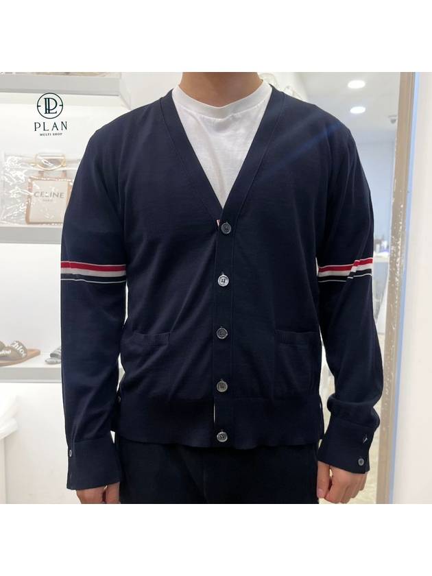 Stripe Armband Merino Wool Cardigan Navy - THOM BROWNE - BALAAN 2