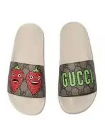 Strawberry Logo Slippers Beige - GUCCI - BALAAN 2