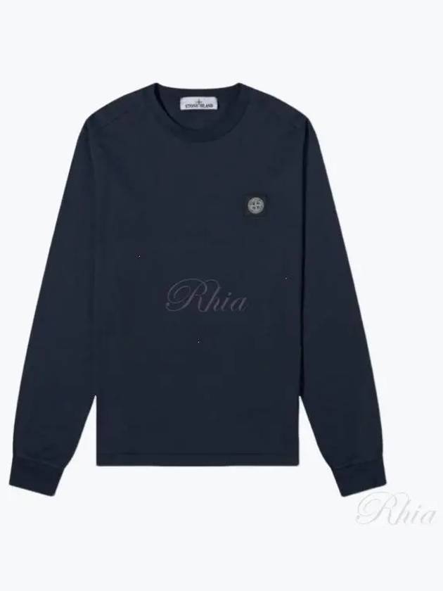 Logo Patch Cotton Jersey Long Sleeve T-Shirt Navy - STONE ISLAND - BALAAN 2