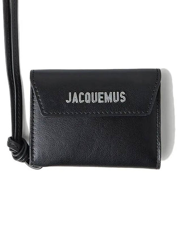 Jacquemus Porte Lanyard Strap Fold Flap Wallet Black - JACQUEMUS - BALAAN 1