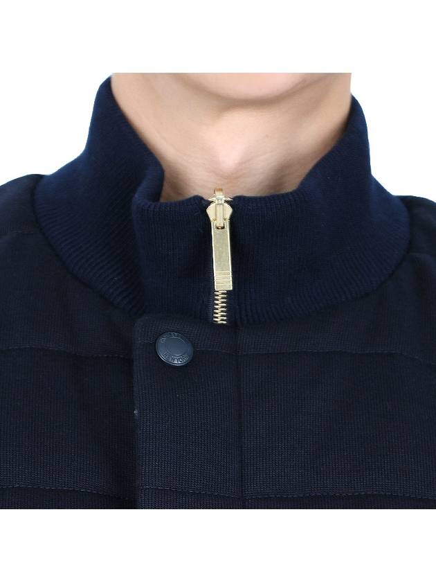 Men's Reversible Padded 4 Bar Funnel Neck Merino Jersey Padding Jacket Navy - THOM BROWNE - BALAAN 7