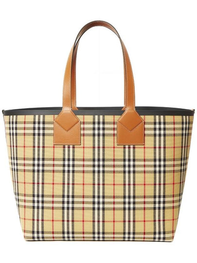 Check Large London Cotton Tote Bag Brown - BURBERRY - BALAAN 2