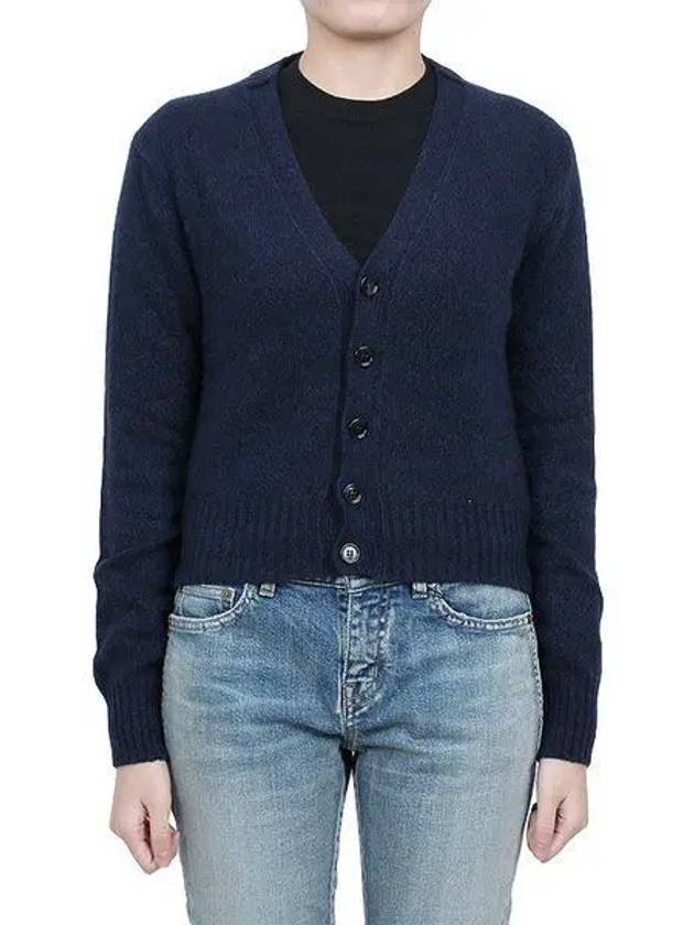 Embroidered Heart Logo Cashmere Cardigan Navy - AMI - BALAAN 2