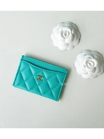 24SS Classic Card Holder Wallet Tiffany Blue Caviar Gold Plated AP0213 - CHANEL - BALAAN 1