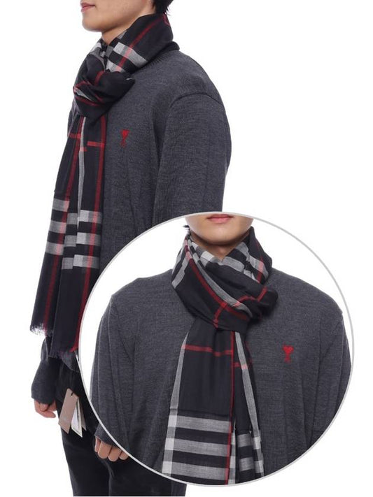 Checkered Wool Silk Scarf Navy - BURBERRY - BALAAN 2