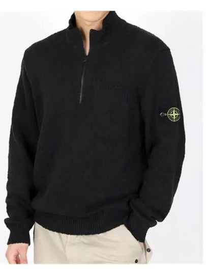 Half Zip-up Loose Fit Uneven Cotton Yarn Knit Top Black - STONE ISLAND - BALAAN 2