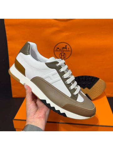 Men's Trail Sneakers Calfskin Brown White - HERMES - BALAAN 1