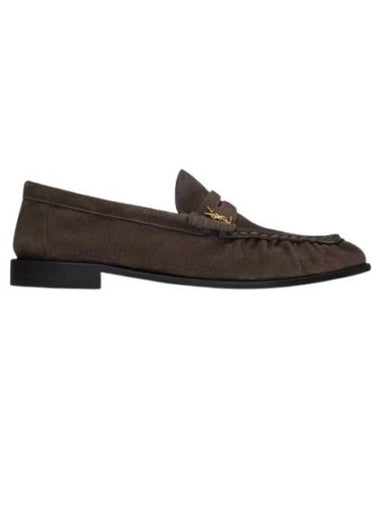 Le Penny Slippers Suede Loafers Dark Chocolate - SAINT LAURENT - BALAAN 1