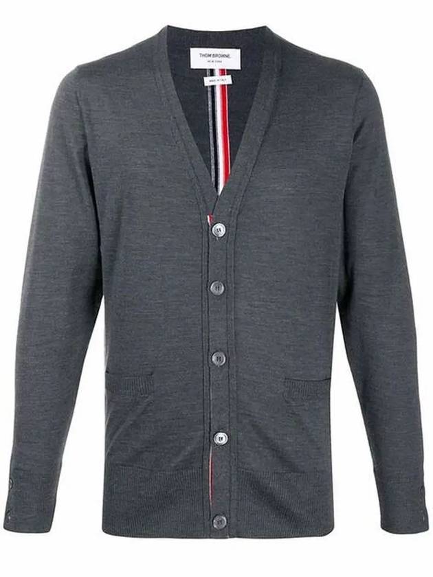 Men's Classic Three-Stripe Backstripe Wool Cardigan Dark Grey - THOM BROWNE - BALAAN 3