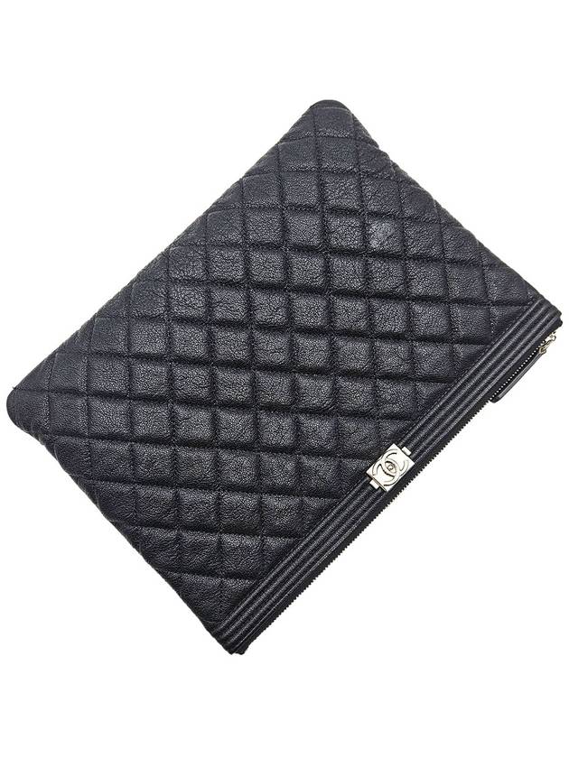 Chanel A84406 Black Grained Calfskin Silver Plated Boy New Medium Clutch No 28 - CHANEL - BALAAN 4