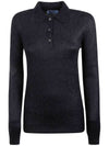 Women's Mohair Polo Long Sleeve Knit Top Black - PRADA - BALAAN 1