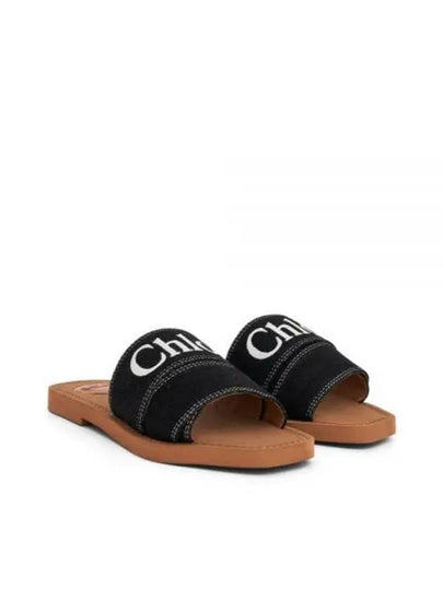 Woody Denim Flat Mule Slippers Black - CHLOE - BALAAN 2