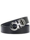 Gancini Reversible Adjustable Smooth Hammered Calfskin Leather Belt Navy - SALVATORE FERRAGAMO - BALAAN.