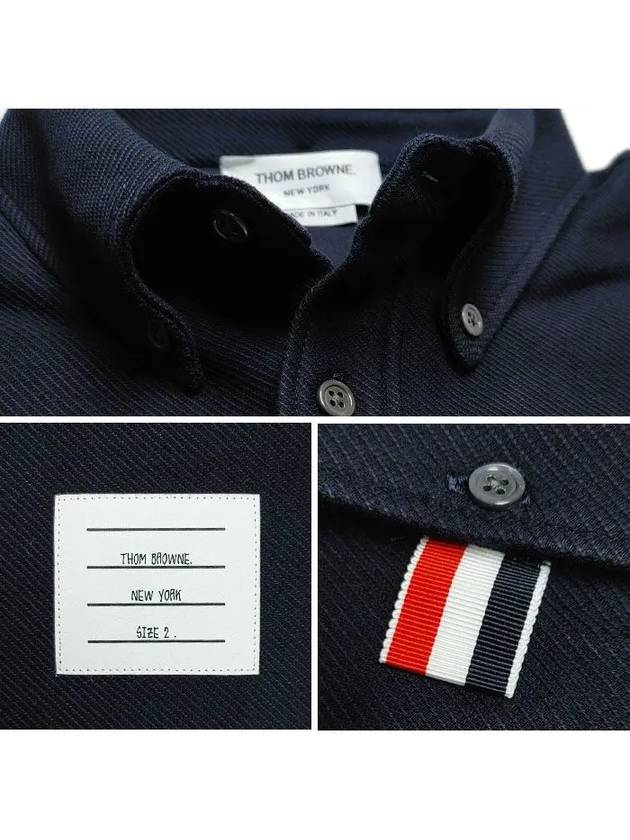 Men's 4 Bar Tech Twill Button Down Long Sleeve Shirt Navy - THOM BROWNE - BALAAN 4