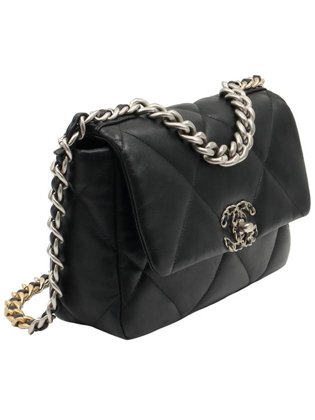 Black Lambskin Silver Gold Metal 19 Small Flap Shoulder Bag - CHANEL - BALAAN 3