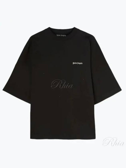 Embroidered Logo Over Short Sleeve T-Shirt Black - PALM ANGELS - BALAAN 2