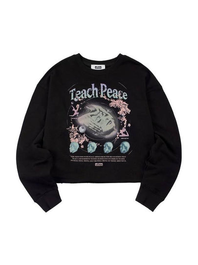 Teach Peace Semi Crop Graphic Sweatshirt Black - ULKIN - BALAAN 2