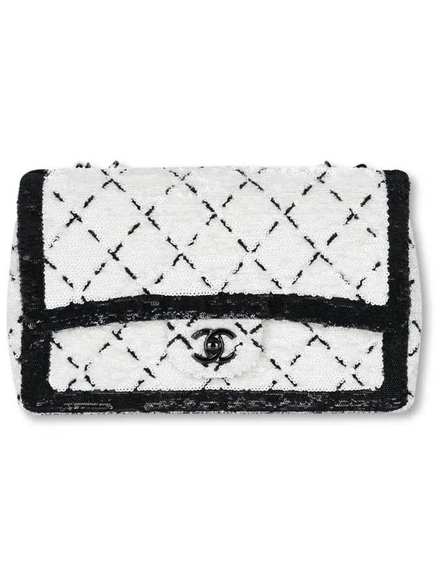 Sequin Large Flap Bag Black Metal White AS4063 - CHANEL - BALAAN 1