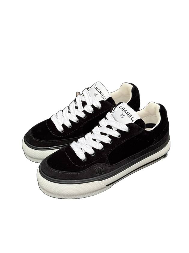 CC point velvet low top sneakers black - CHANEL - BALAAN 1