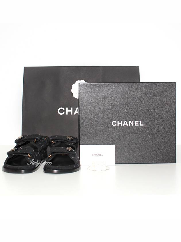 Printed Denim VelcroSandals Black - CHANEL - BALAAN 2