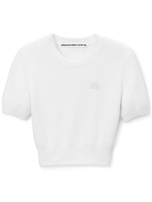 Logo Crop Short Sleeve Knit Top White - ALEXANDER WANG - BALAAN 1