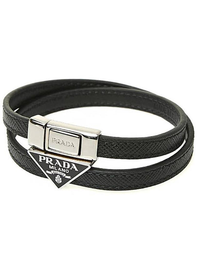 Triangle Logo Saffiano Logo Bracelet Black - PRADA - BALAAN 2