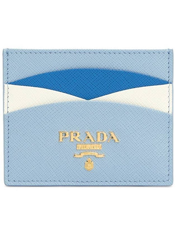 Saffiano Leather Card Wallet Blue - PRADA - BALAAN 1