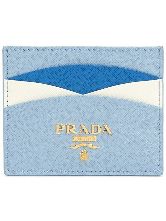 Saffiano Leather Card Wallet Blue - PRADA - BALAAN 1