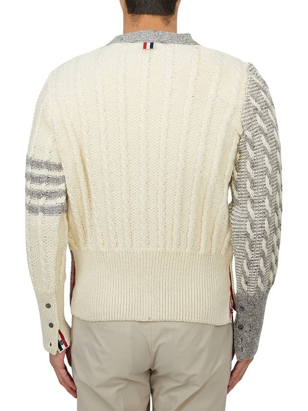 Funmix Donnyroll Cable 4 Bar V-Neck Cardigan White - THOM BROWNE - BALAAN 6