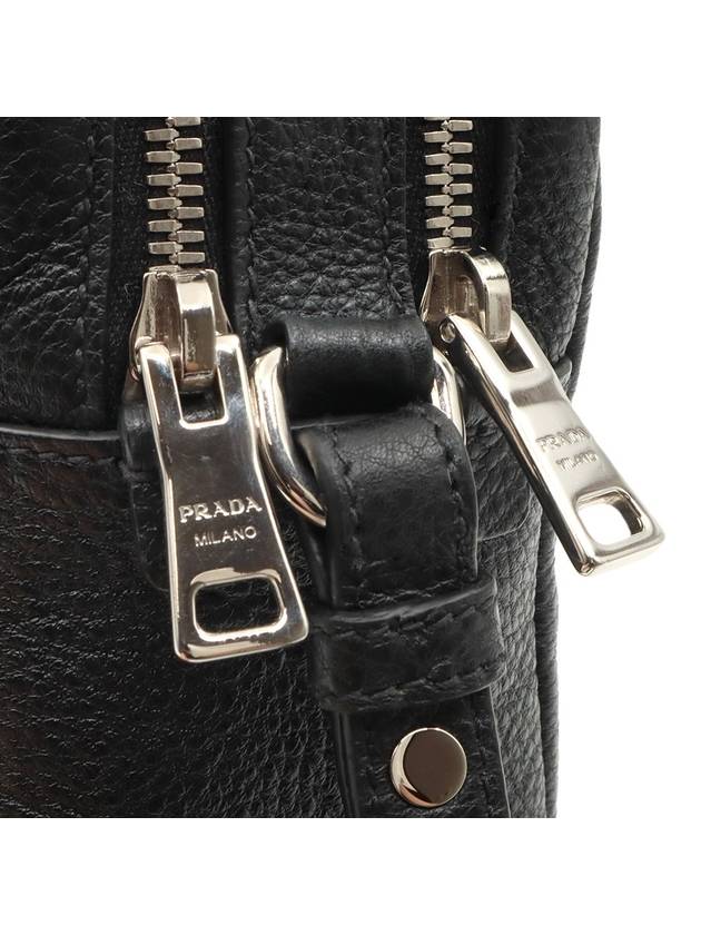 Black Vitello Dino silver lettering logo double zipper cross bag - PRADA - BALAAN 10