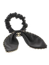 CC Chain Leather Ribbon Scrunchy Black - CHANEL - BALAAN.