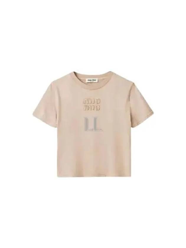 Garment Dyed Jersey Embroidered Logo Short Sleeve T-Shirt Albino White - MIU MIU - BALAAN 2