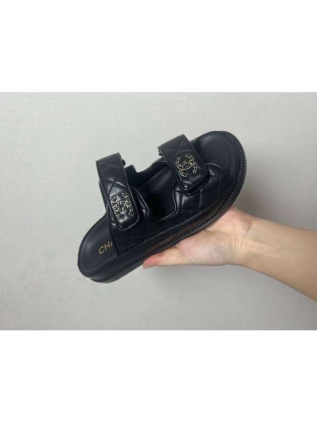 Velcro Mule Slippers Lambskin & Black 375 38 - CHANEL - BALAAN 6