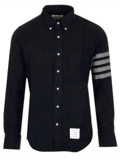 Men's Diagonal Solid Flannel Long Sleeve Shirt Navy - THOM BROWNE - BALAAN 2