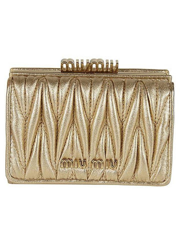 Logo Matelasse Leather Half Wallet Gold - MIU MIU - BALAAN 1