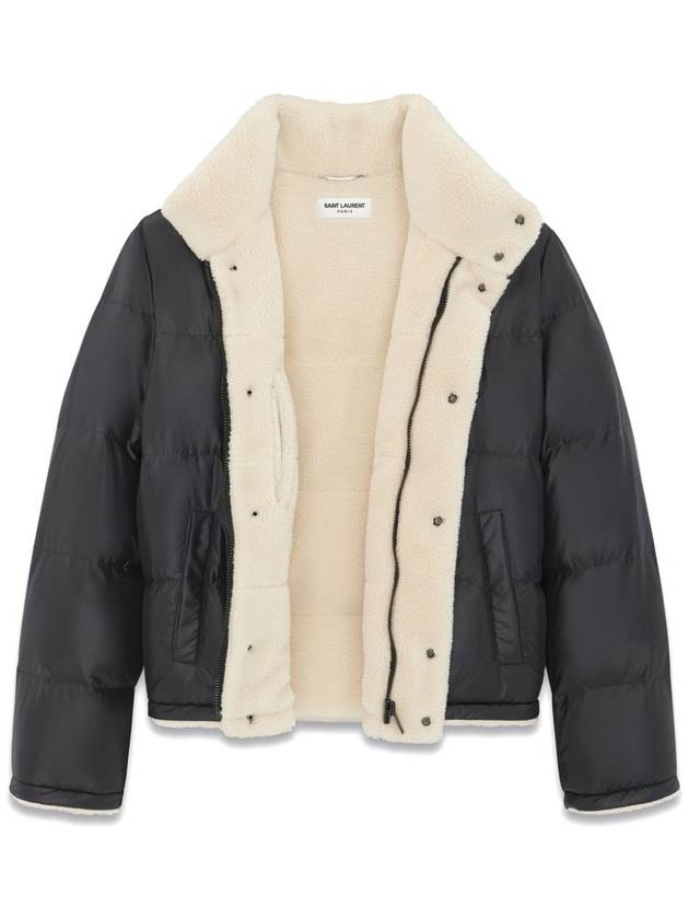 Shearling Lining Nylon Down Puffer Jacket Black - SAINT LAURENT - BALAAN 6