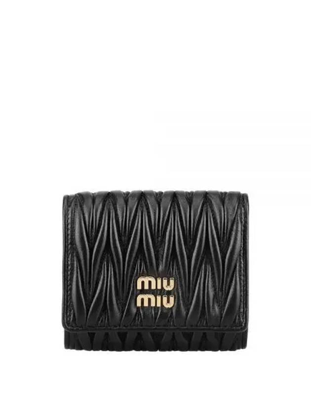 Matelasse Logo Nappa Leather Half Wallet Black - MIU MIU - BALAAN 2