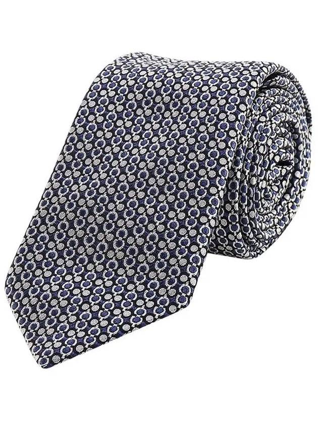 Gancini Jacquard Silk Tie Navy - SALVATORE FERRAGAMO - BALAAN 1