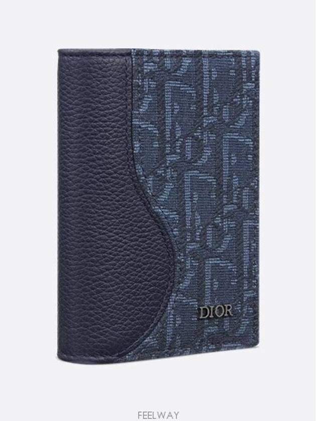 Saddle Vertical 2 tier card wallet navy blue grain calf - DIOR - BALAAN 2