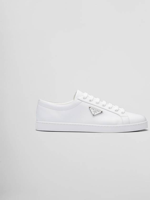 Triangle Logo Leather Re-Nylon Low Top Sneakers White - PRADA - BALAAN 1