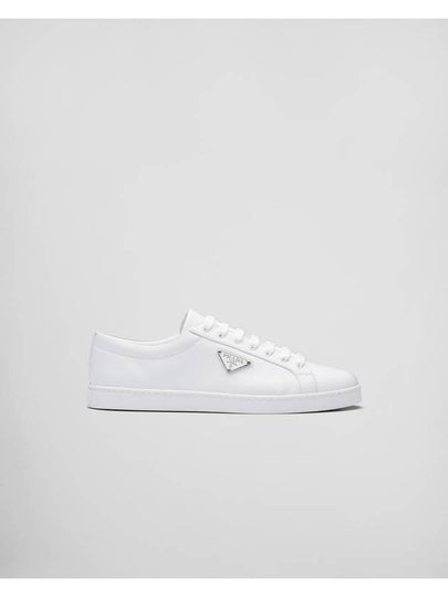 Triangle Logo Leather Re-Nylon Low Top Sneakers White - PRADA - BALAAN 2