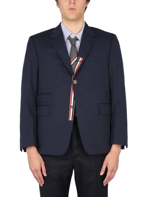 Typewriter Cloth Grosgrain Placket Sport Jacket Navy - THOM BROWNE - BALAAN 2